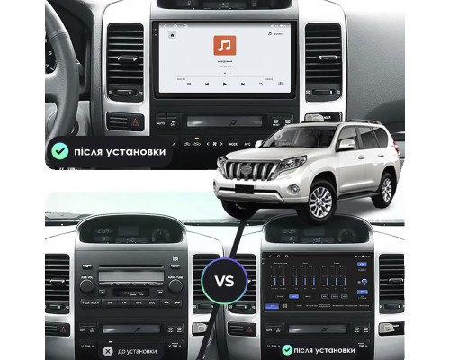 Штатная магнитола Lesko для Toyota Land Cruiser Prado 120 Series Рестайлинг 2007-2009 экран 9" 4/64 QLED CarPlay 4G Wi-Fi GPS 360 Prime