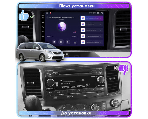 Штатная магнитола Lesko для Toyota Sienna III 2010-2014 экран 9" 2/32Gb Wi-Fi GPS Base