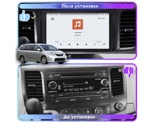 Штатная магнитола Lesko для Toyota Sienna III 2010-2014 экран 9" 4/64 QLED CarPlay 4G Wi-Fi GPS 360 Prime