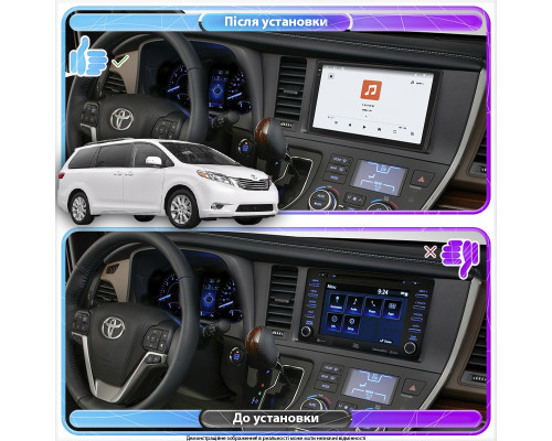 Штатная магнитола Lesko для Toyota Sienna III Рестайлинг 2014-2017 экран 9" 4/64 QLED CarPlay 4G Wi-Fi GPS 360 Prime