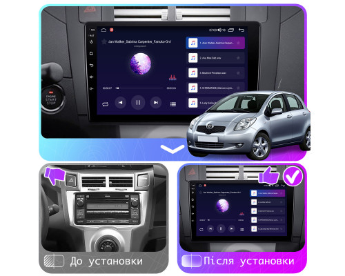 Штатная магнитола Lesko для Toyota Yaris II Рестайлинг 2009-2012 экран 9" 2/32Gb CarPlay 4G Wi-Fi GPS Prime