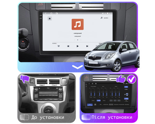 Штатная магнитола Lesko для Toyota Yaris II Рестайлинг 2009-2012 экран 9" 4/64 QLED CarPlay 4G Wi-Fi GPS 360 Prime