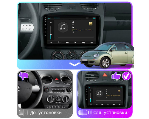 Штатная магнитола Lesko для Volkswagen Beetle I (A4) Рестайлинг 2005-2010 экран 9" 4/64Gb 4G Wi-Fi GPS Top
