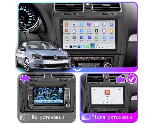 Штатная магнитола Lesko для Volkswagen Golf VI 2008-2012 экран 9" 4/64 QLED CarPlay 4G Wi-Fi GPS 360 Prime