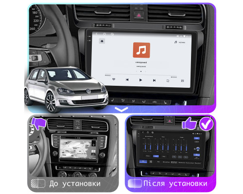 Штатная магнитола Lesko для Volkswagen Golf VII 2012-2017 экран 10" 4/64 QLED CarPlay 4G Wi-Fi GPS 360 Prime