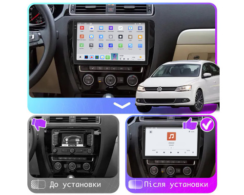 Штатная магнитола Lesko для Volkswagen Jetta VI Рестайлинг 2014-2018 экран 10" 4/64 QLED CarPlay 4G Wi-Fi GPS 360 Prime
