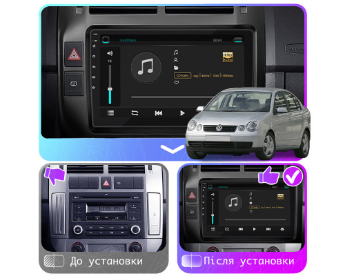 Штатная магнитола Lesko для Volkswagen Polo IV 2001-2005 экран 9" 2/32Gb Wi-Fi GPS Base