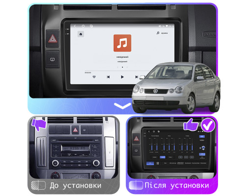 Штатная магнитола Lesko для Volkswagen Polo IV 2001-2005 экран 9" 4/64 QLED CarPlay 4G Wi-Fi GPS 360 Prime
