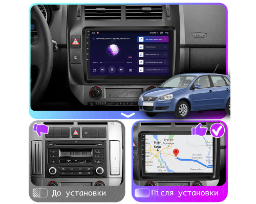 Штатная магнитола Lesko для Volkswagen Polo IV Рестайлинг 2005-2009 экран 9" 2/32Gb CarPlay 4G Wi-Fi GPS Prime