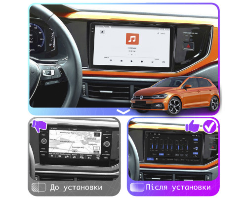 Штатная магнитола Lesko для Volkswagen Polo VI (EU Market) 2017-2021 экран 9" 4/64 QLED CarPlay 4G Wi-Fi GPS 360 Prime