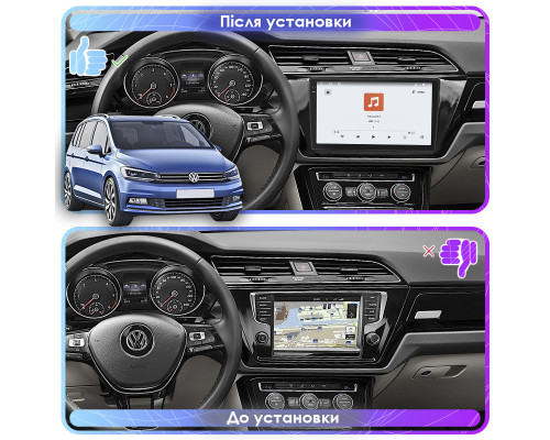 Штатная магнитола Lesko для Volkswagen Touran III 2015-н.в. экран 10" 4/64 QLED CarPlay 4G Wi-Fi GPS 360 Prime