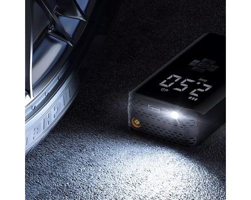 Портативный автомобильный компрессор HELLOLEIBOO CQB-008-04 беспроводной с дисплеем фонариком Type-C