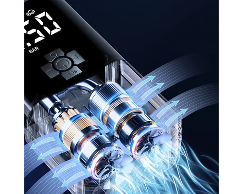 Портативный автомобильный компрессор HELLOLEIBOO CQB-008-04 беспроводной с дисплеем фонариком Type-C