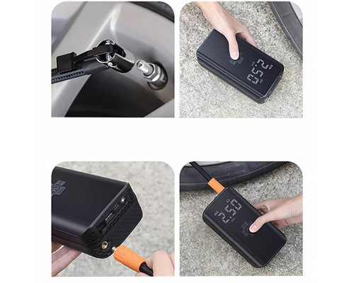 Портативный автомобильный компрессор HELLOLEIBOO CQB-008-04 беспроводной с дисплеем фонариком Type-C