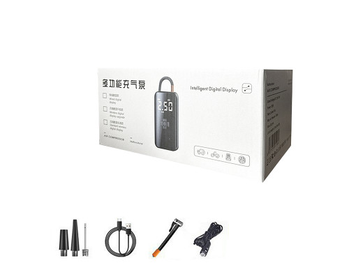 Портативный автомобильный компрессор HELLOLEIBOO CQB-008-04 беспроводной с дисплеем фонариком Type-C