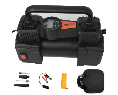 Автомобильный компрессор HELLOLEIBOO ZY-825 двухцилиндровый с цифровым дисплеем и кабелем 3 м + сумка