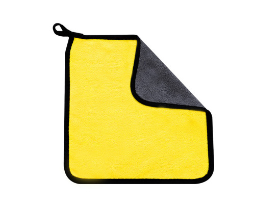 Двухстороннее микрофибровое полотенце для сушки кузова авто Yellow + Gray 30*60 см