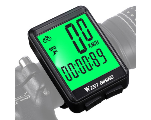 Велокомпьютер West Biking 0702054 с подсветкой Green Беспроводной