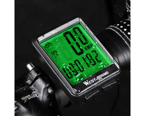 Велокомпьютер West Biking 0702054 с подсветкой Green Проводной