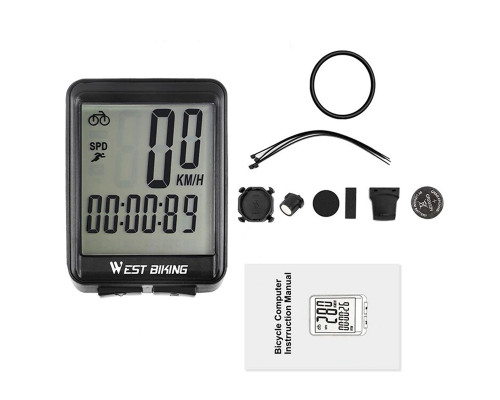 Велокомпьютер West Biking 0702054 с подсветкой White Беспроводной