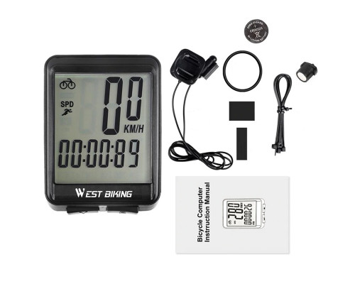 Велокомпьютер West Biking 0702054 с подсветкой White Проводной