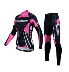 Вело костюм женский Siilenyond SW-CT-057 Полосы длинный рукав штаны Black Pink 3XL
