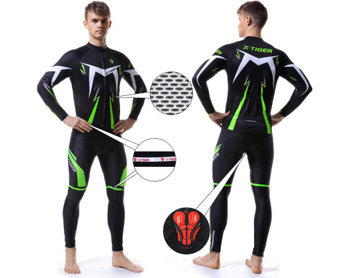 Вело костюм для мужчин X-Тiger XM-CT-013 кофта с длинным рукавом штаны Green XL