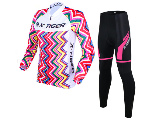 Вело костюм женский X-Тiger XW-CT-155 кофта с длинным рукавом штаны Multicolor Zigzag XL