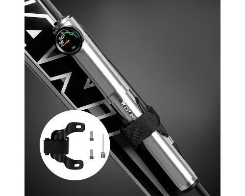 Насос велосипедный West Biking 0711068 Ручной с индикатором Silver