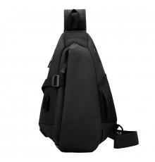 Рюкзак на одно плечо 905 вместительная с USB портом водонепроницаемая Black