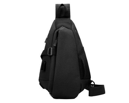 Рюкзак на одно плечо 905 вместительная с USB портом водонепроницаемая Black