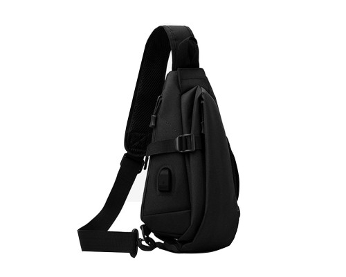 Рюкзак на одно плечо 905 вместительная с USB портом водонепроницаемая Black