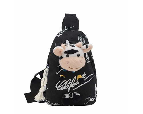 Детская нагрудная сумка рюкзак A-407 Cow на одно отделение с ремешком  Black