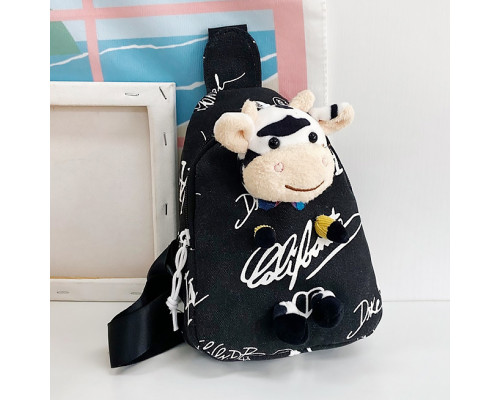 Детская нагрудная сумка рюкзак A-407 Cow на одно отделение с ремешком  Black