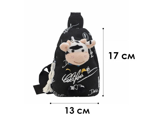 Детская нагрудная сумка рюкзак A-407 Cow на одно отделение с ремешком  Black