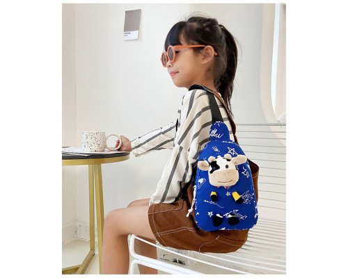 Детская нагрудная сумка рюкзак A-407 Cow на одно отделение с ремешком  Blue