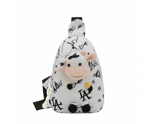 Детская нагрудная сумка рюкзак A-407 Cow на одно отделение с ремешком  White