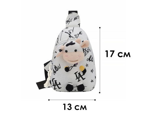 Детская нагрудная сумка рюкзак A-407 Cow на одно отделение с ремешком  White