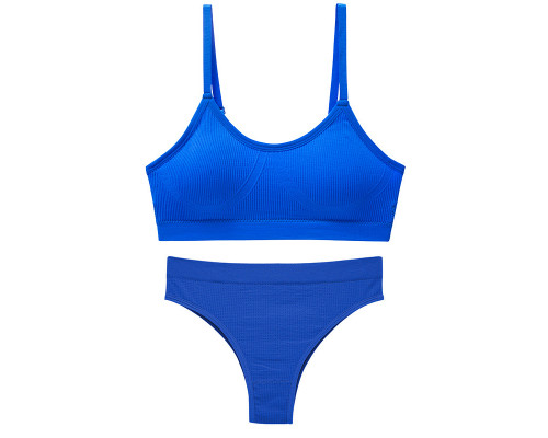 Бесшовный комплект женского белья в рубчик трусы и топ 0202# Синий L 80 ABC