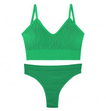 Бесшовный комплект женского белья в рубчик трусы и топ 1608# Лесной зеленый L 80 ABC