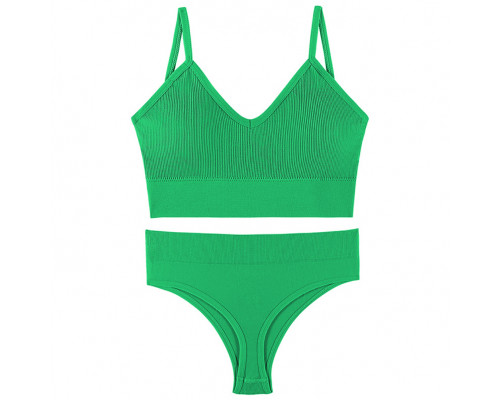 Бесшовный комплект женского белья в рубчик трусы и топ 1608# Лесной зеленый L 80 ABC