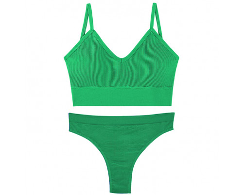 Бесшовный комплект женского белья в рубчик трусы и топ 1608# Лесной зеленый M 70/75 ABC