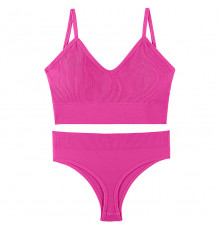 Бесшовный комплект женского белья в рубчик трусы и топ 1608# Розовый электрик L 80 ABC