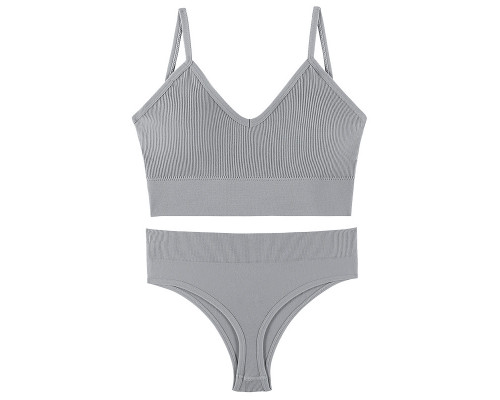 Бесшовный комплект женского белья в рубчик трусы и топ 1608# Серый XL 85 ABC