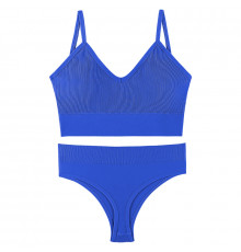 Бесшовный комплект женского белья в рубчик трусы и топ 1608# Синий XL 85 ABC