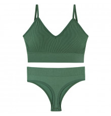 Бесшовный комплект женского белья в рубчик трусы и топ 1608# Хаки XL 85 ABC