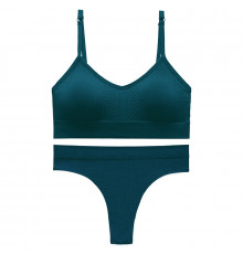 Бесшовный комплект женского белья в текстуре косичка трусы и топ 6608# Изумрудный M