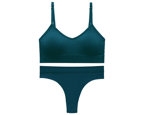 Бесшовный комплект женского белья в текстуре косичка трусы и топ 6608# Изумрудный M