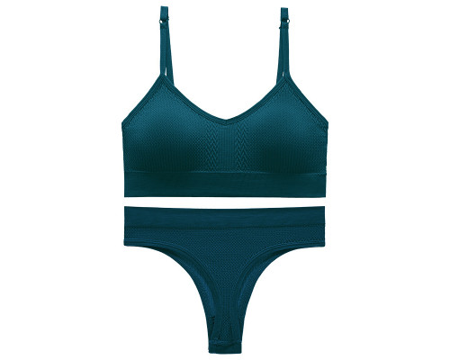 Бесшовный комплект женского белья в текстуре косичка трусы и топ 6608# Изумрудный M