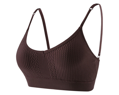 Бесшовный комплект женского белья в текстуре косичка трусы и топ 6608# Коричневый L